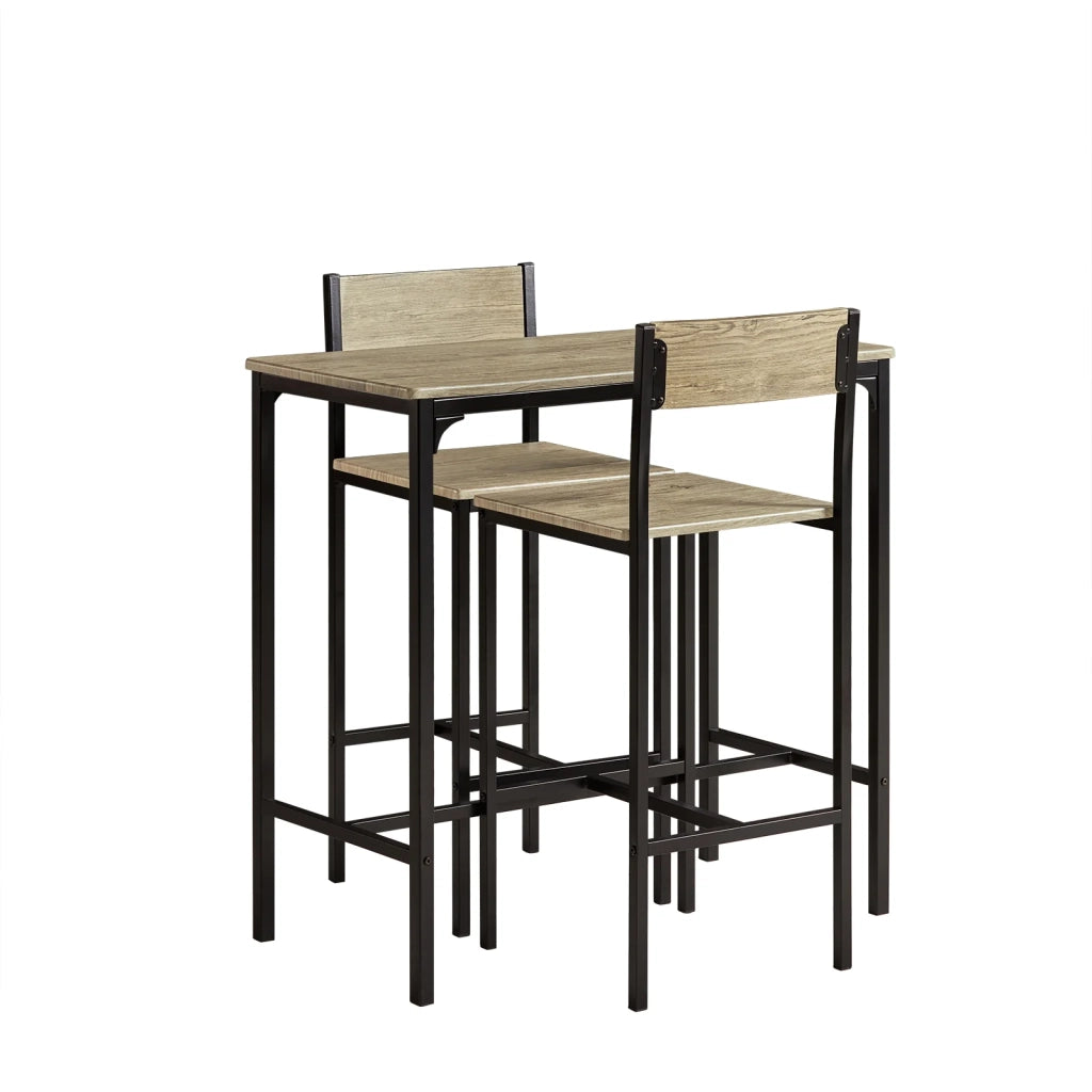 Set 3 Pezzi Tavolo con 2 sgabelli Alto Mobile Bar per casa Stile Vintage,Marrone, L89*P45*A86.5cm OGT03-N