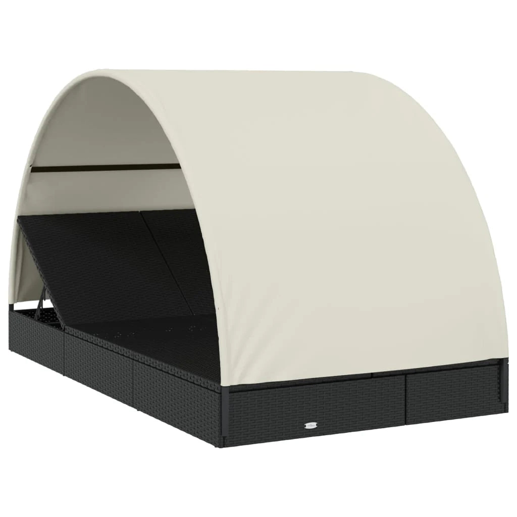Lettino prendisole/sdraio per 2 persone con tettuccio rotondo 211 x 112 x 140 cm nero 02_0012193
