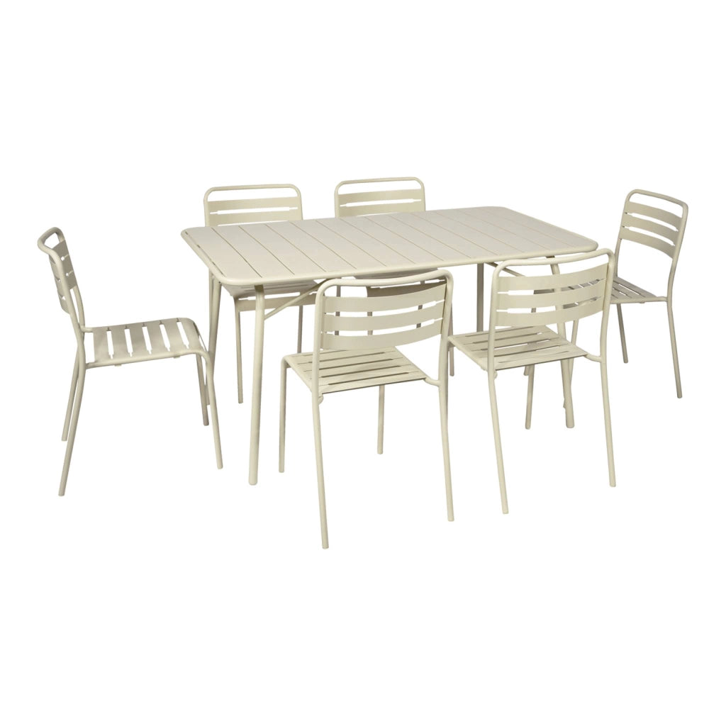 Set tavolo da giardino in acciaio con 6 sedie, 140cm, beige