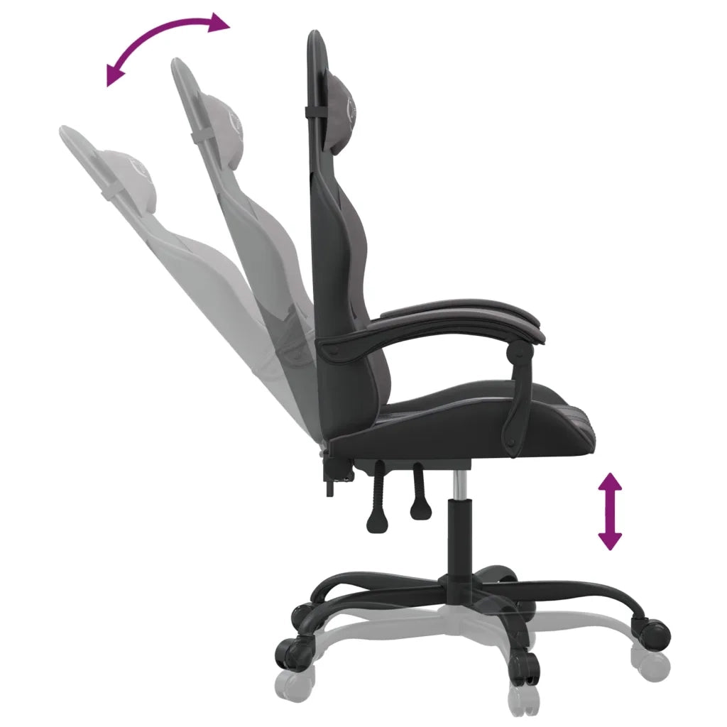 Sedia da Gaming | Sedia da e-sports Girevole Nera e Grigia in Similpelle