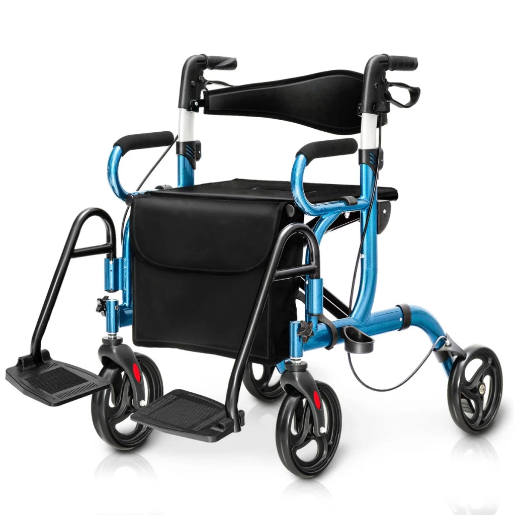 Deambulatore pieghevole 2 in 1 con schienale reversibile 104 x 62 x 86-99 cm comodo ausilio per la deambulazione stile moderno alluminio blu 20_0011665