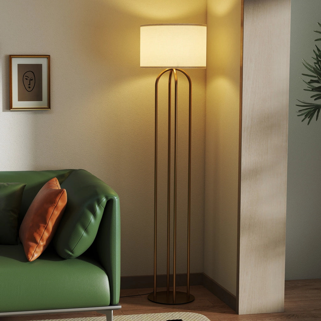 Lampada da Terra con Paralume in Lino ¨C Xylo ¨C ? 38 x 161 cm Oro e Beige