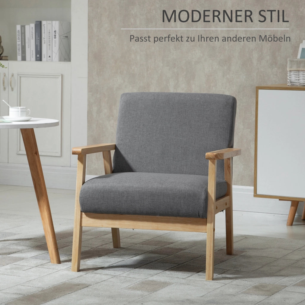 Poltrona scandinava in lino grigia, 64 x 70 x 72 cm