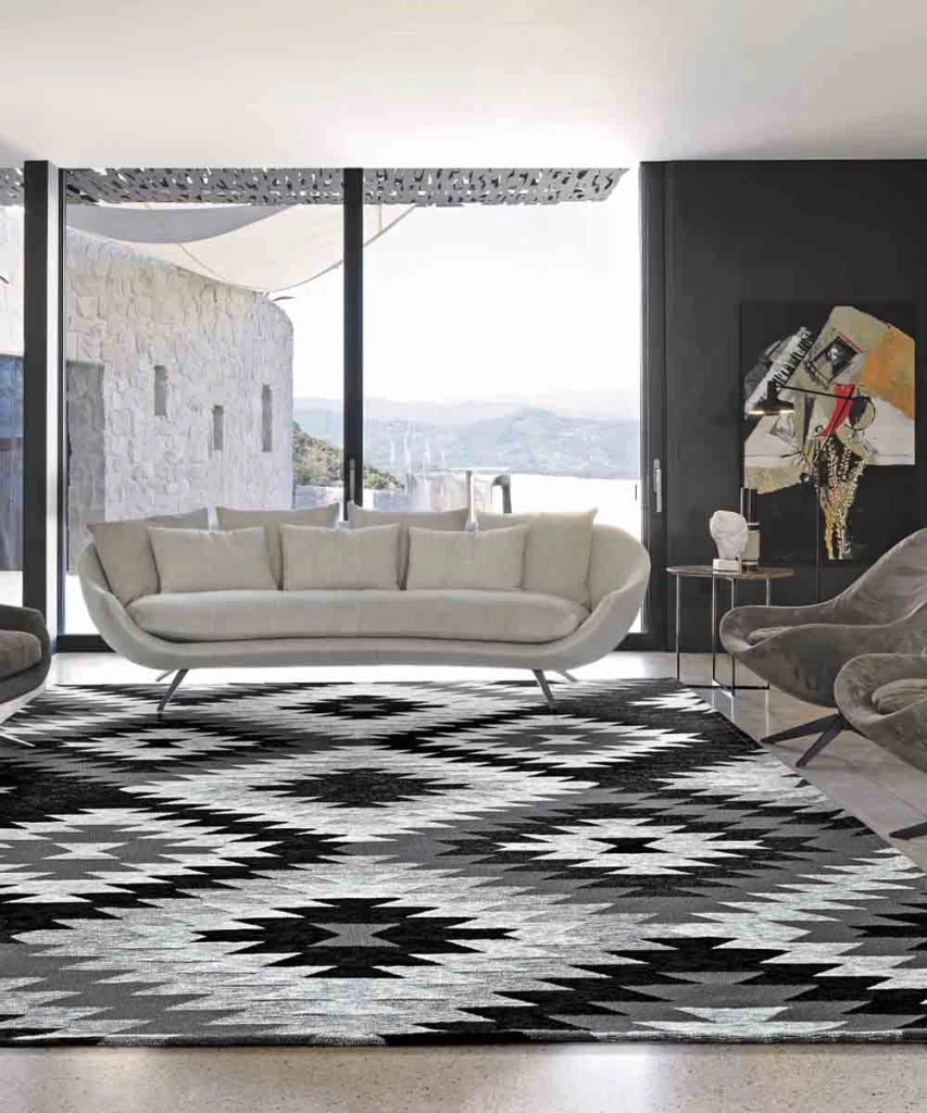 Passatoia moderna AVANA NERO contemporaneo geometrico etnico kilim, tappeto arredo multiuso lavabile anti-scivolo cm.55x140