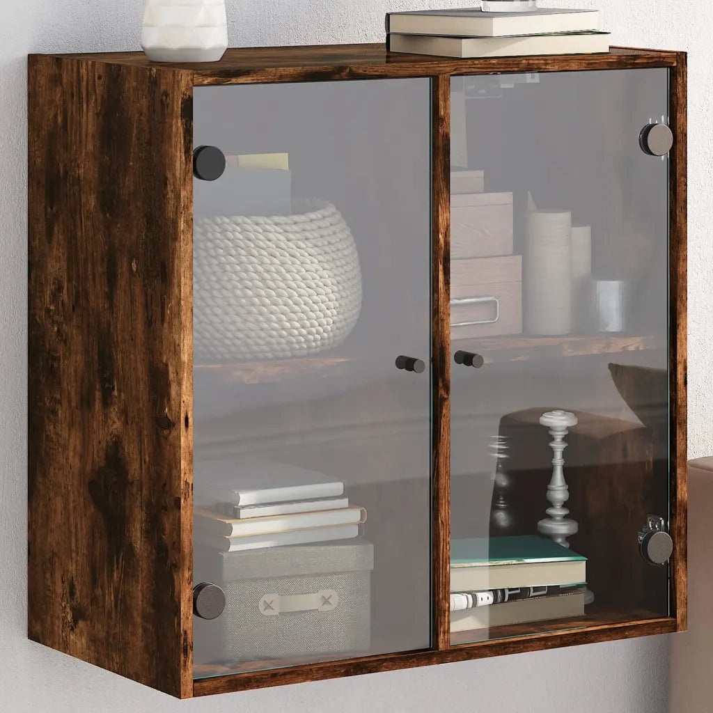 Armadietto a Muro | Mobile a Muro con Ante in Vetro Rovere Fumo 68x37x68,5 cm