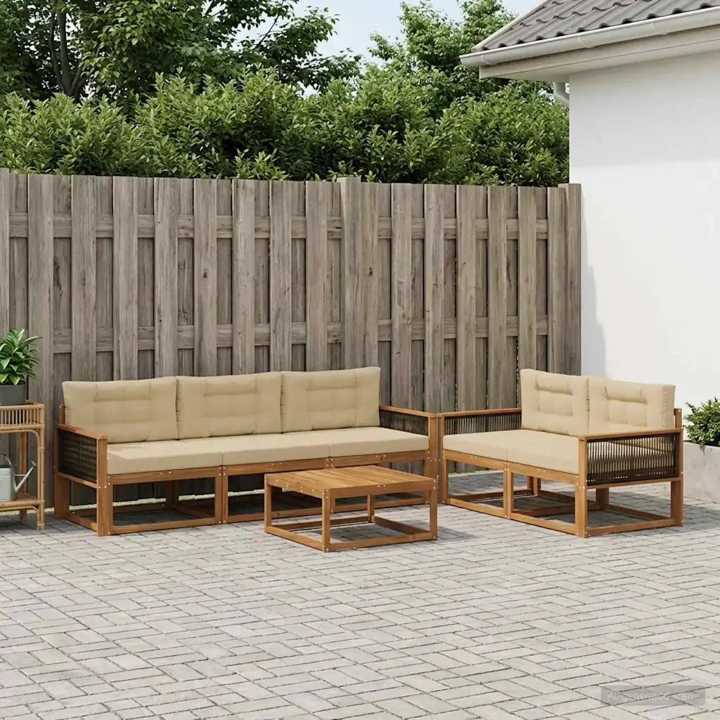 Set di divani da esterno con cuscino 6 pcs Naturale e Beige