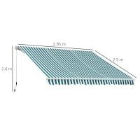 Tenda da Sole a Bracci per Esterno con Manovella, Metallo e Poliestere, 295x250cm Verde e Bianco