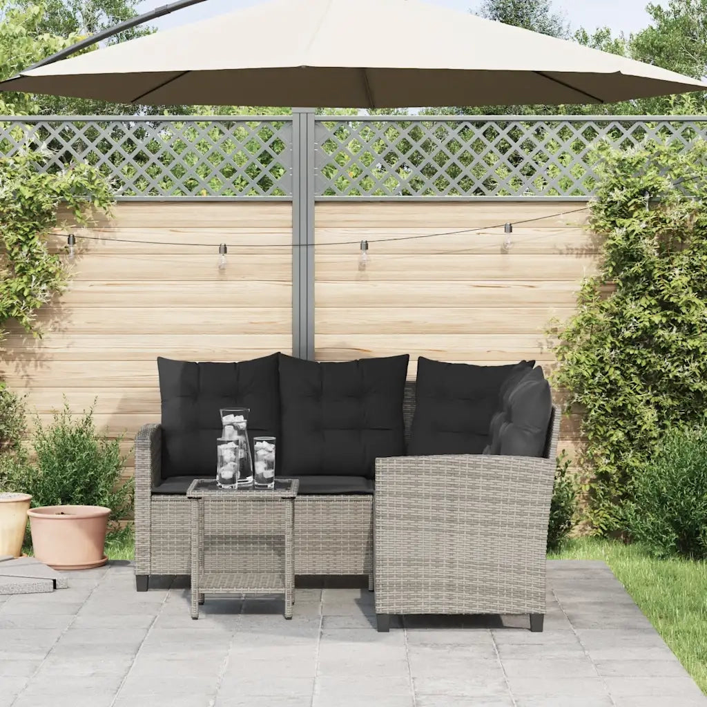 Divano da Giardino con Tavolo e Cuscini a L-Sofa da Giardino-Divano da esterno Grigio Polyrattan 554157