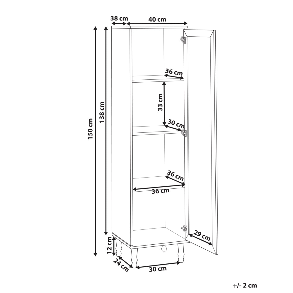 Mobile decorativo 40 cm bianco con legno chiaro in legno ingegnerizzato con display in vetro Classico scandinavo a ripiani alti Sala da pranzo Soggiorno