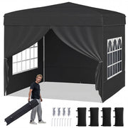 Gazebo da giardino pieghevole con 4 pannelli laterali altezza regolabile borsa da trasporto, Gazebo da esterno impermeabile Nero