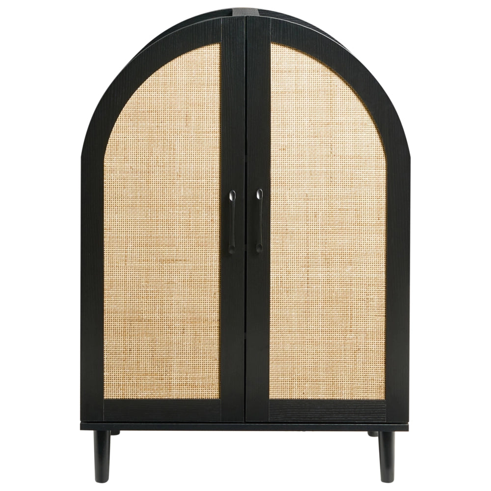 Scarpiera a 4 ripiani in MDF con frontali in rattan per 16 paia di scarpe per l'ingresso stile boho nero