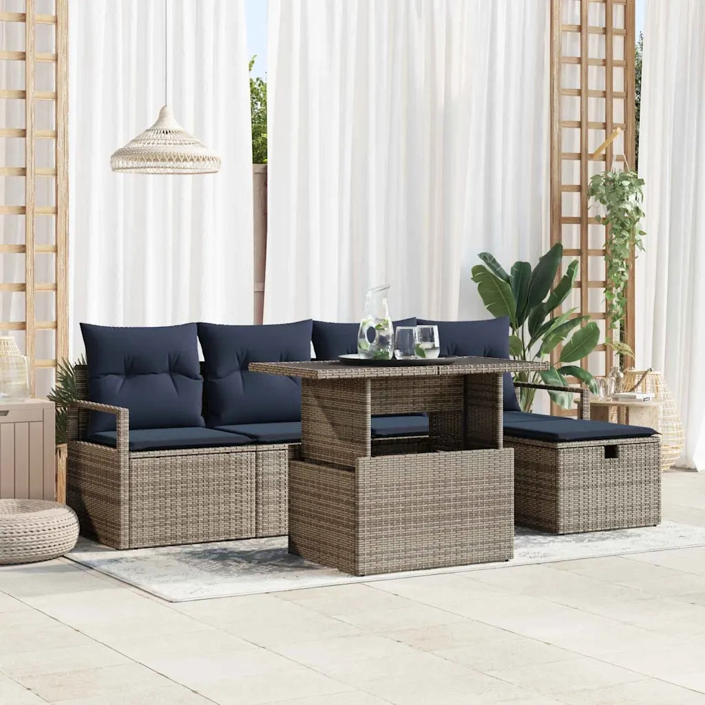 Set Divano da Giardino con cuscino 6 pcs Grigio Poly Rattan 3359792
