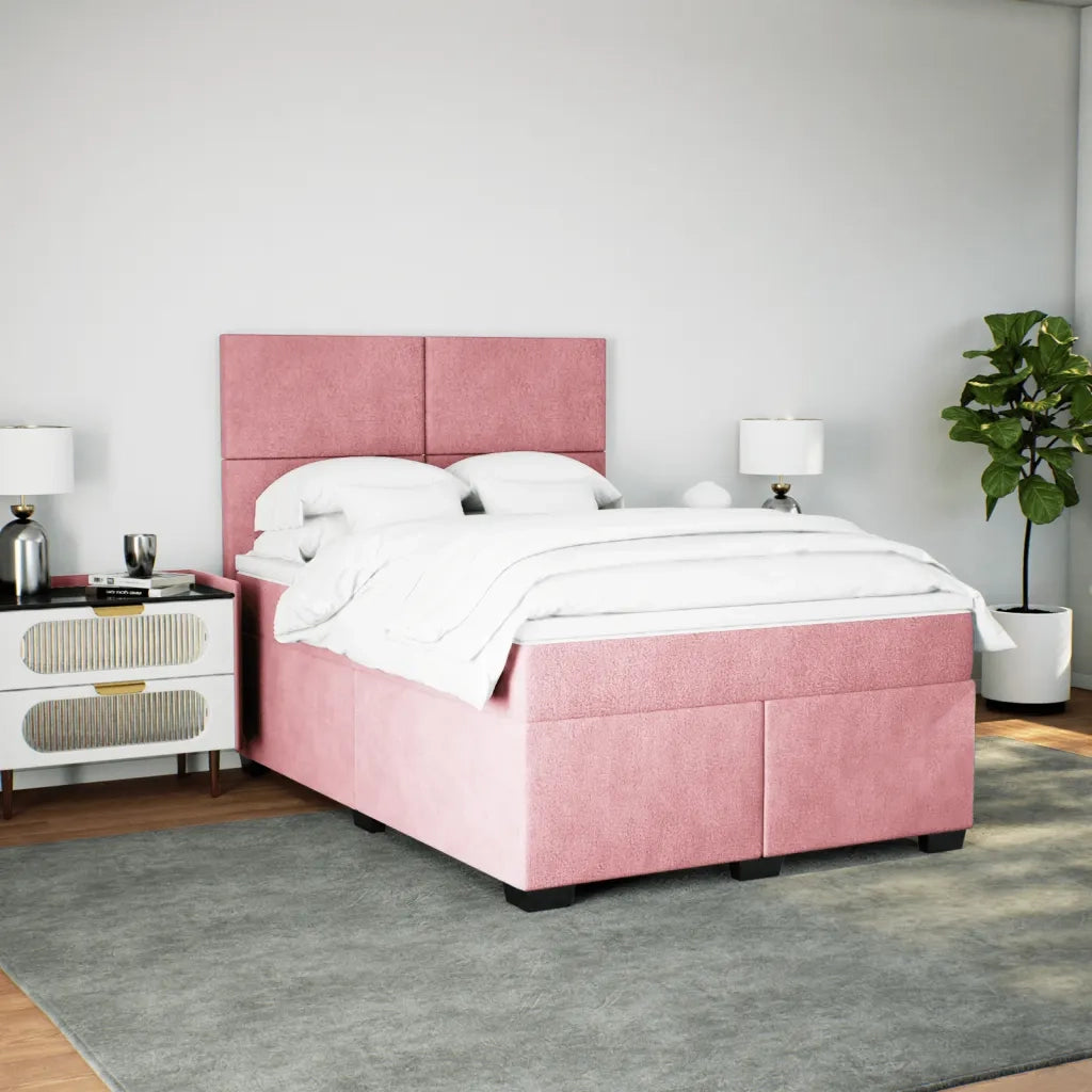 Giroletto a Molle con Materasso Rosa 140x190 cm in Velluto