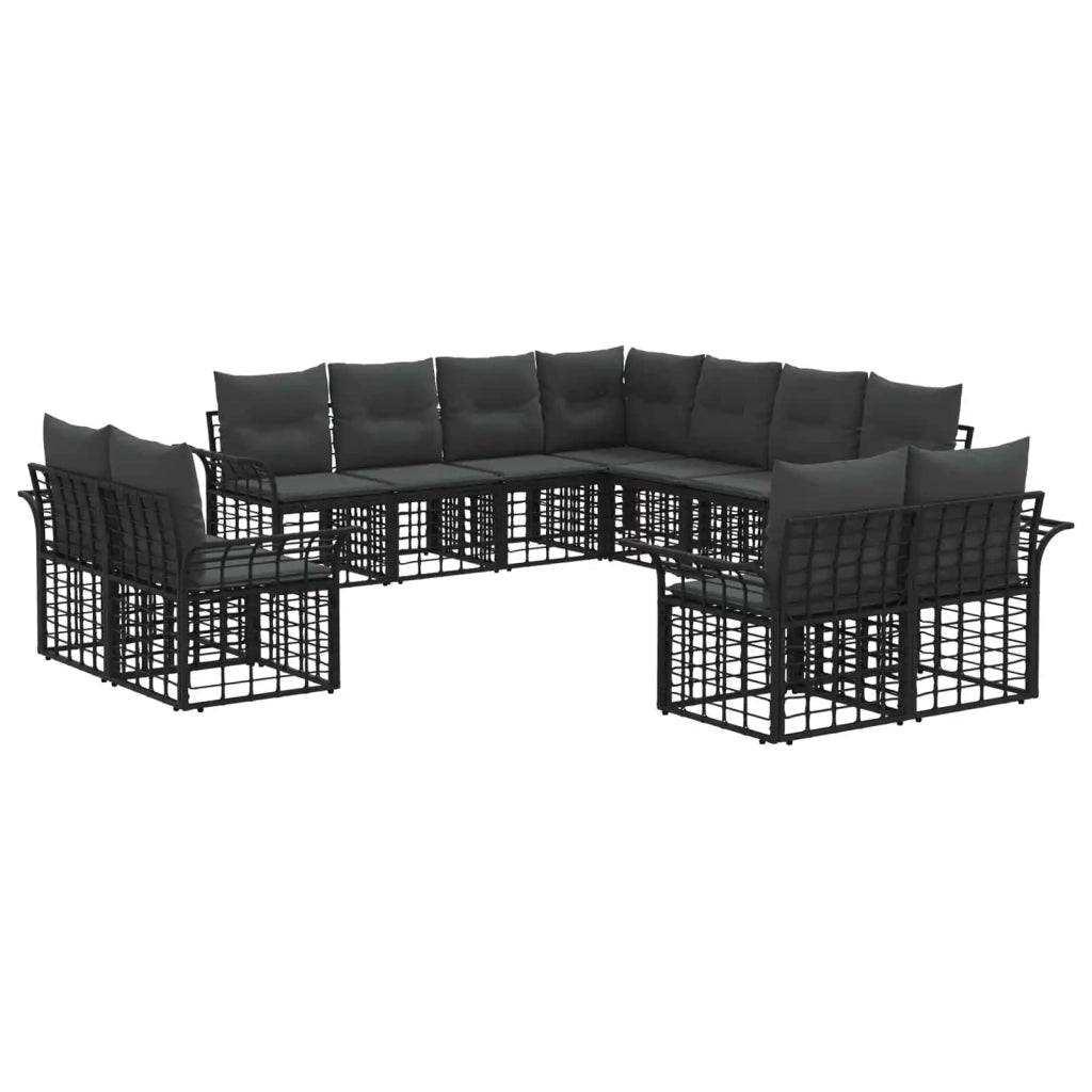 Set di divani da esterno 11 pcs Nero e Grigio scuro Poliestere