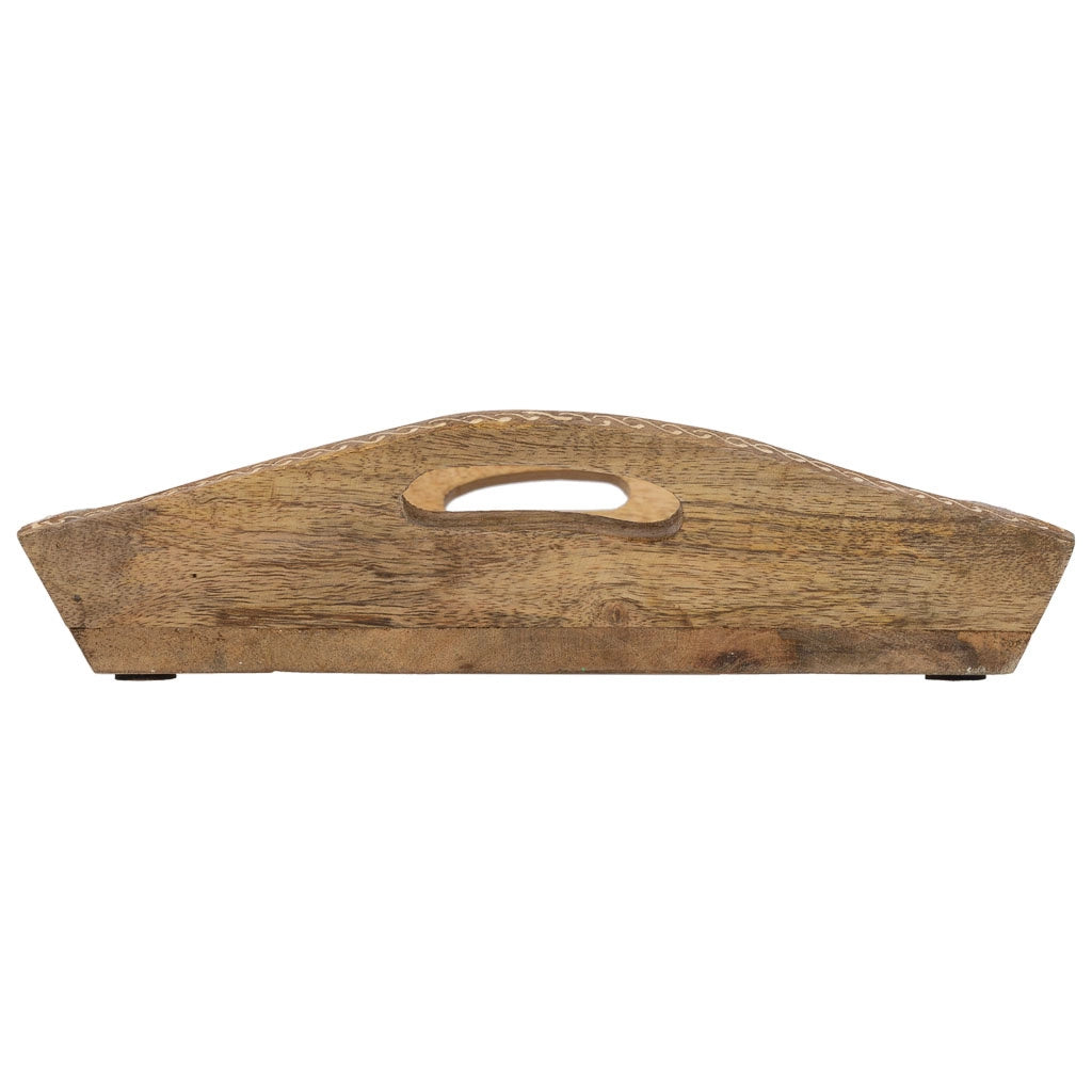 Vassoio in legno dipinto a mano con 2 manici marrone 48x25x6h cm