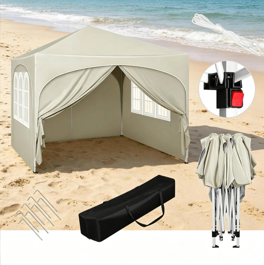 Gazebo pieghevole 3x3 m beige con struttura in metallo