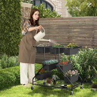 Letto da giardino verticale sollevato con 7 vasi, Portavasi verticale a 3 livelli con cestini portaoggetti fori Nero-Scaffali per piante