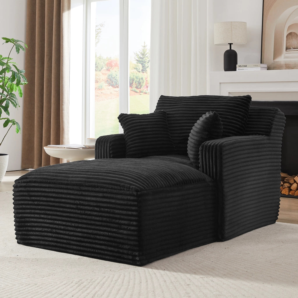 Chaise longue in corduroy nera, poltrona relax e divano letto salvaspazio per soggiorno e ufficio