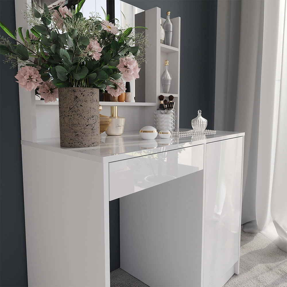 Vicco Tavolo da toeletta Bianco/bianco lucido 89.8 cm 3 parti