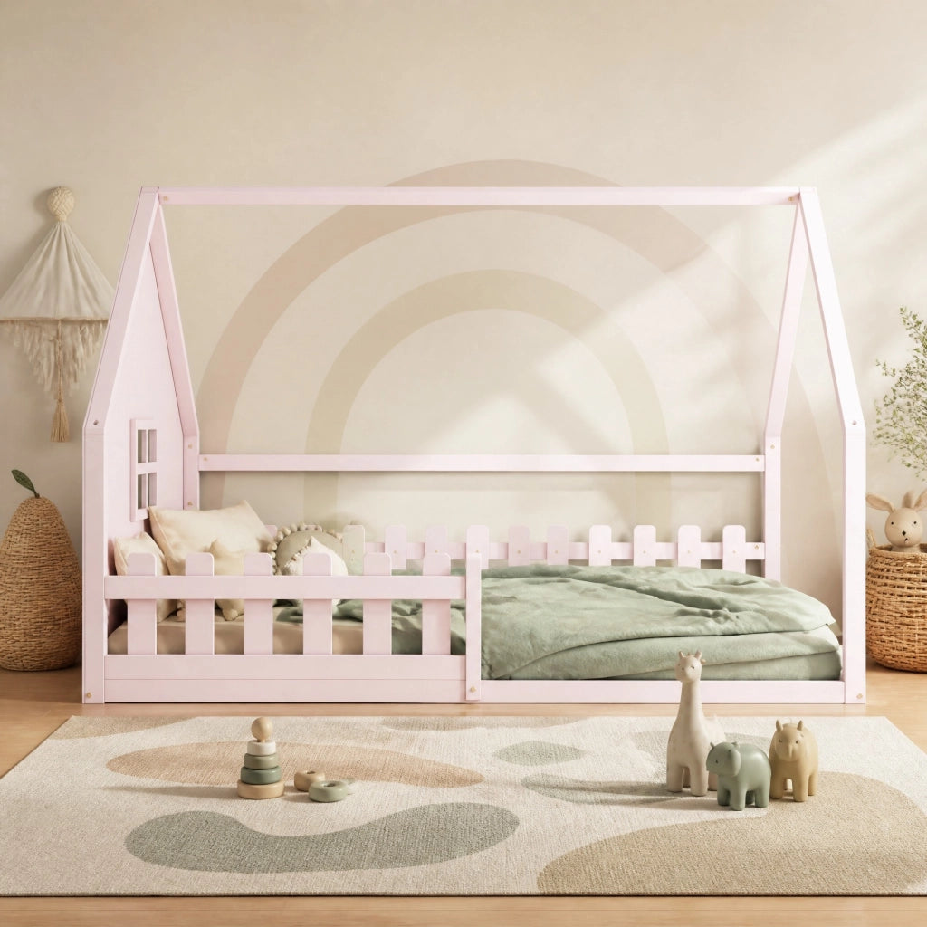 LETTO PER BAMBINI A CASETTA 140x200 cm Legno di pino Rosa