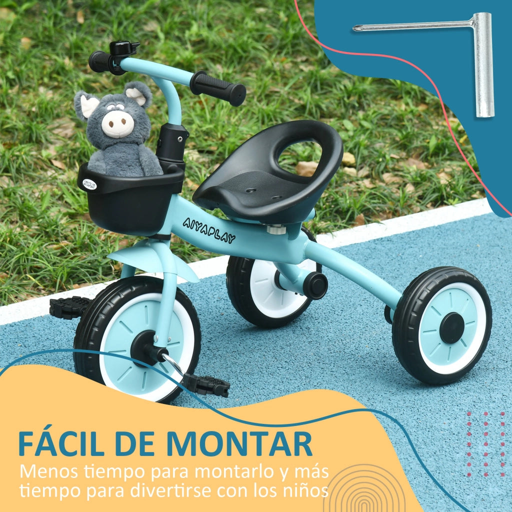 Triciclo Bambini 2-5 Anni con Cestino e Campanello ¨C zephmum ¨C 70.5x53x58 cm Blu