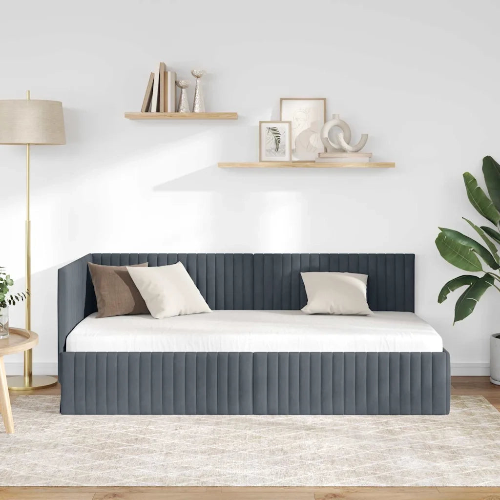Cornice del letto ad angolo Grigio scuro 90 cm x 190 cm Velluto 42016257