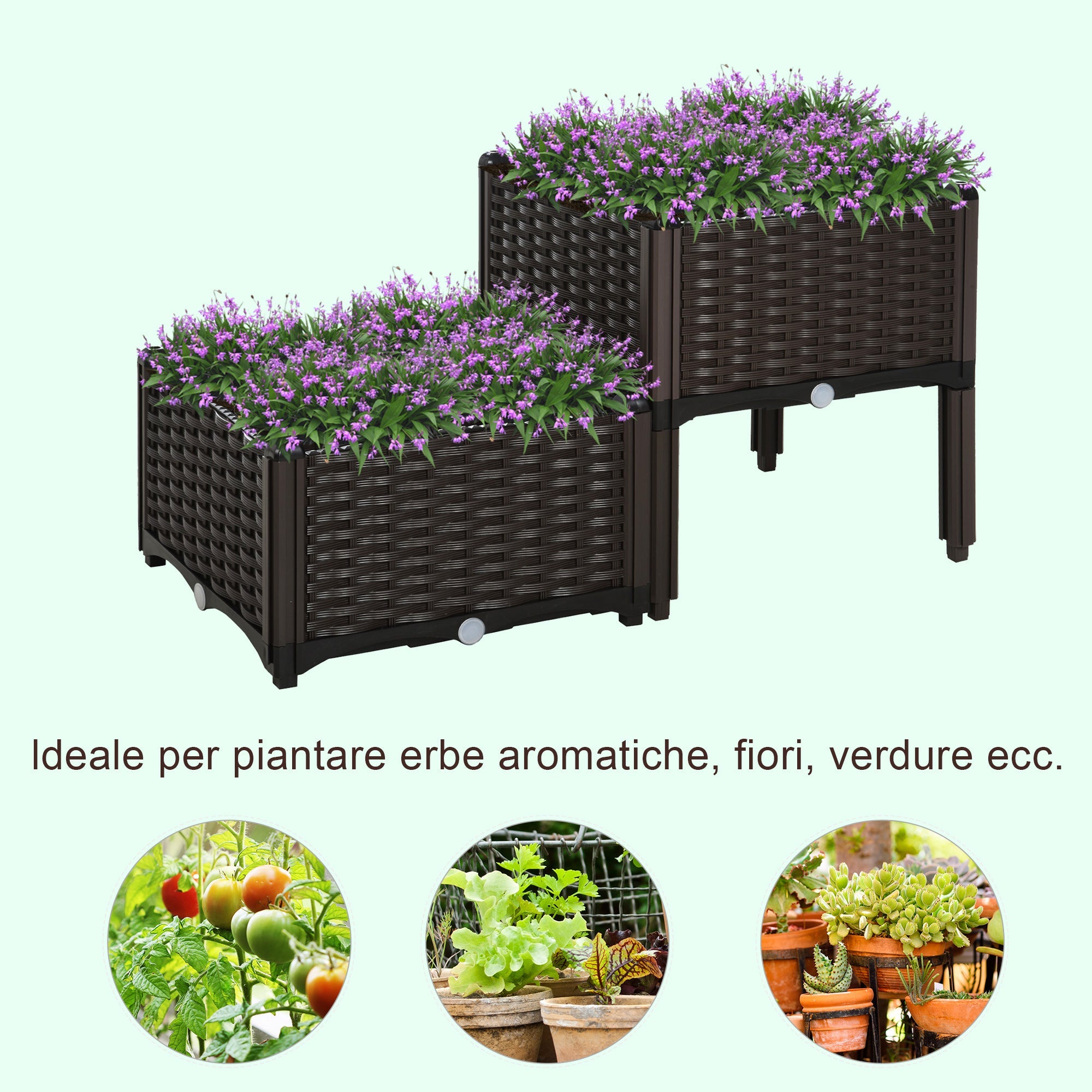 Set 2 Pezzi Fioriera da Esterno Componibile in Polyrattan 40x40x44 cm Flowless