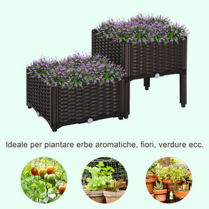 Set 2 Pezzi Fioriera da Esterno Componibile in Polyrattan 40x40x44 cm Flowless