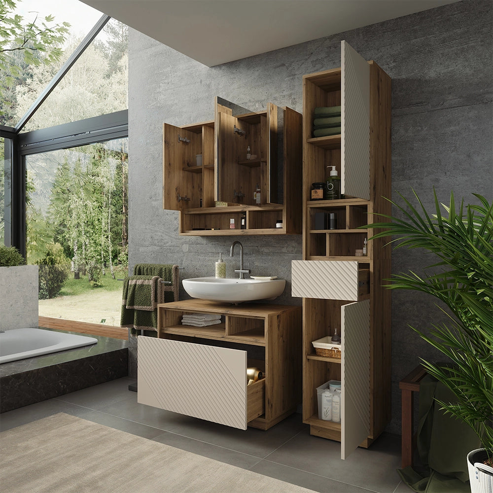 Set mobili bagno Beatrice Cachemire/Rovere artigianale Set di 3 Vicco