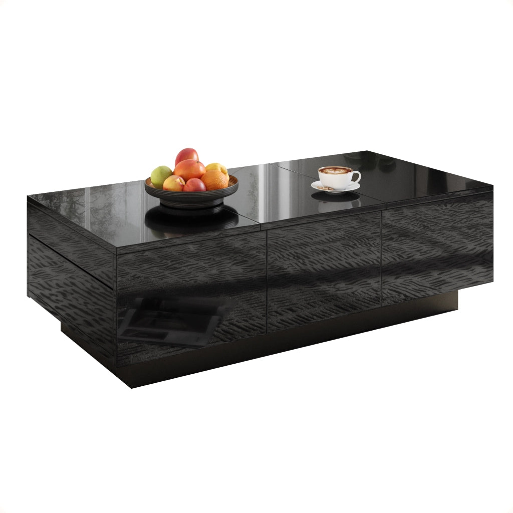 OKWISH Tavolino da Salotto Rettangolare con 2 Cassetti e Vani Scorrevoli, Finitura Lucida Parziale, 100 x 31 x 50 cm