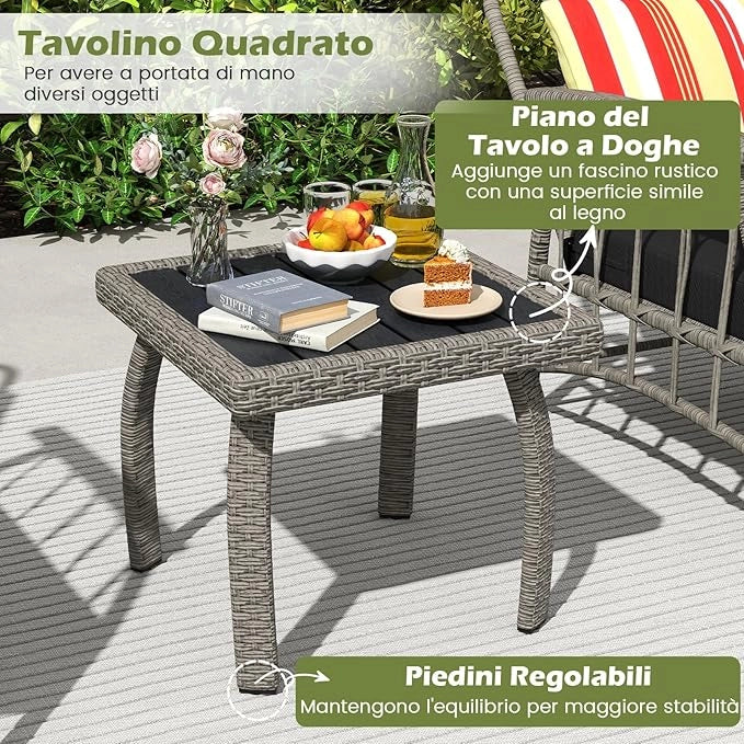 Set Salotto da Giardino in Rattan PE, Set da Esterno con 2 Poltrone Divani Schienale Regolabile, 4 Cuscini e Tavolo, Set Attedo Giardino Resistente, per Balcone, Patio e Terrazza