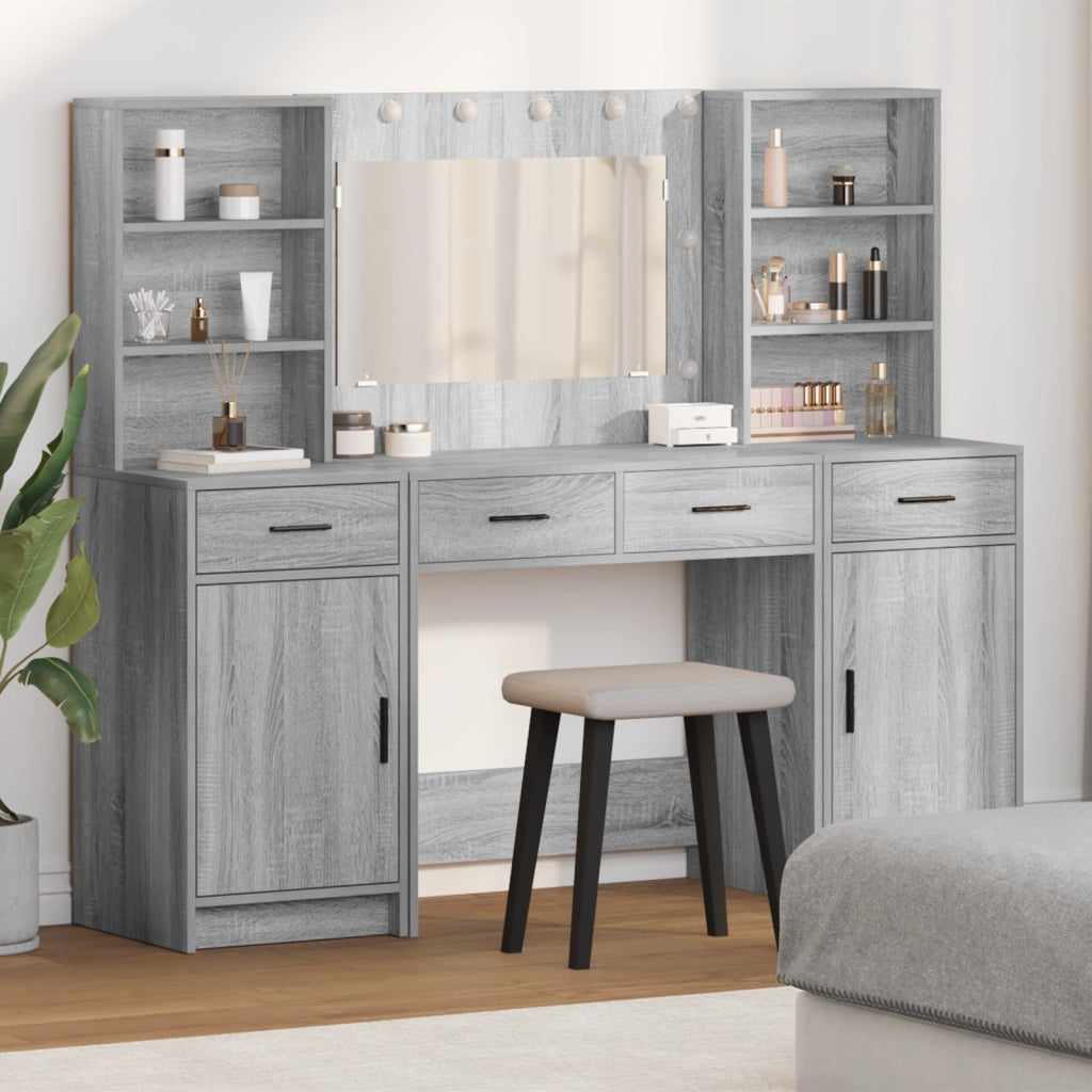 Set di Toeletta 3 Pezzi  Grigio in Legno Ingegnerizzato