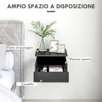 Set da 2 Comodini Sospesi per Camera da Letto con Cassetto e Mensola Superiore in Legno 35x32x22.5cm