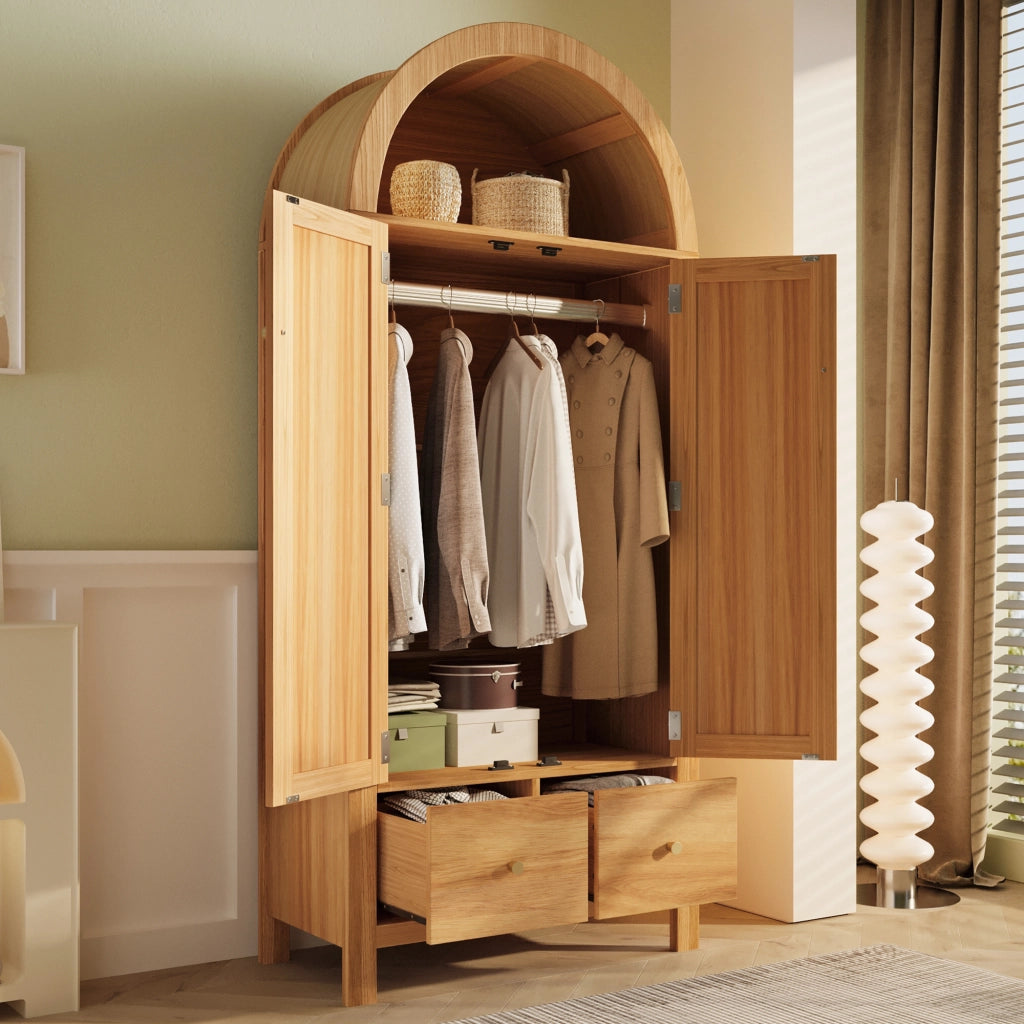 ARMADIO 181x78x45 cm in MDF e metallo effetto rovere, 2 cassetti