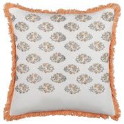 Cuscino decorativo cotone bianco e arancione 45 x 45 cm motivo floreale nappe fatto a mano rivestimento sfoderabile con imbottitura boho style