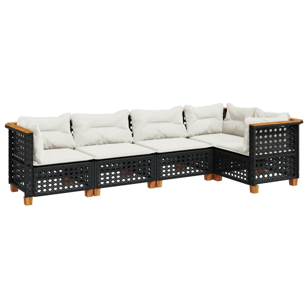 Set Divani da Giardino 5 pz con Cuscini in Polyrattan Nero 3261812