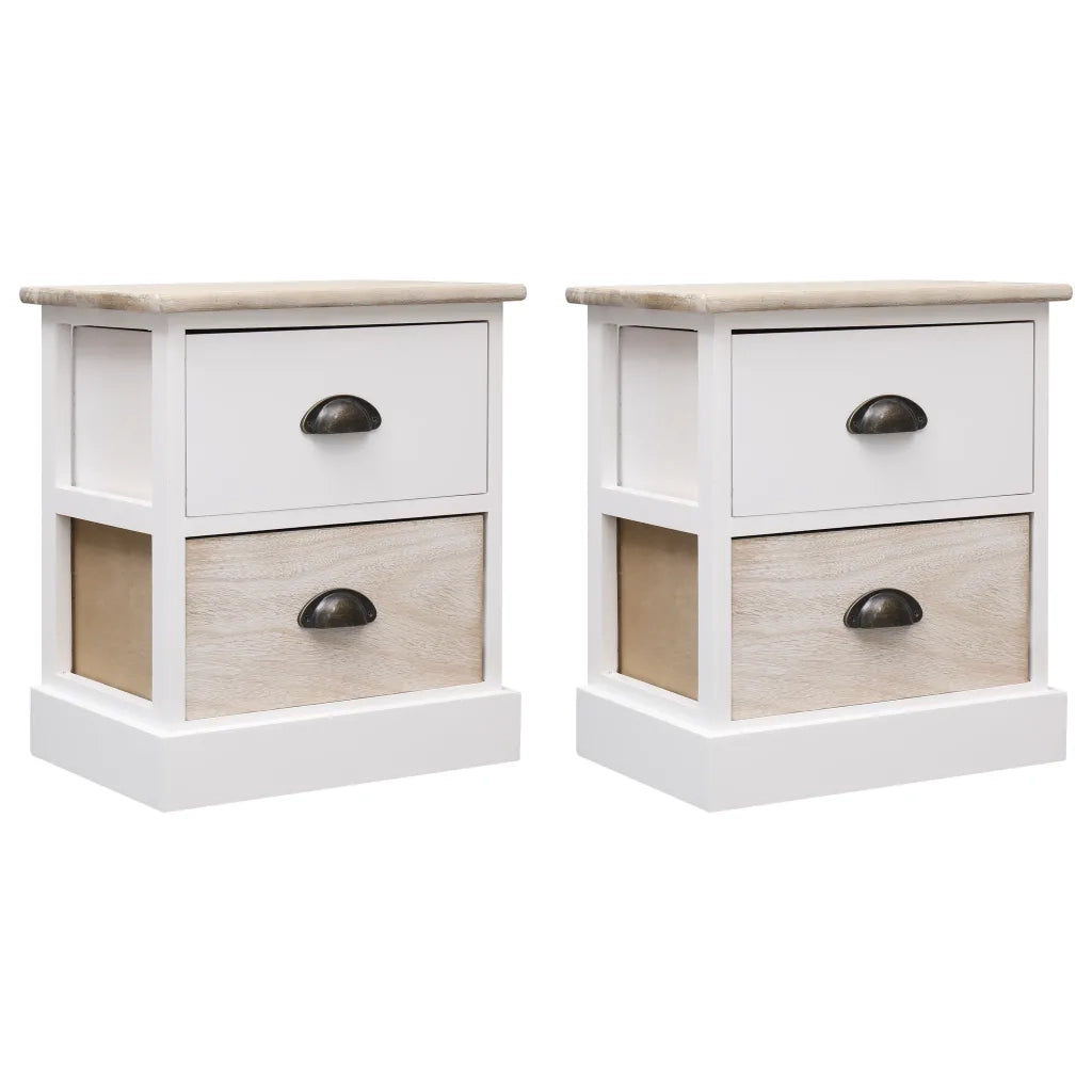 Comodini 2pz Bianco e Naturale 38x28x45cm in Legno di Paulonia  cod mxl 31220