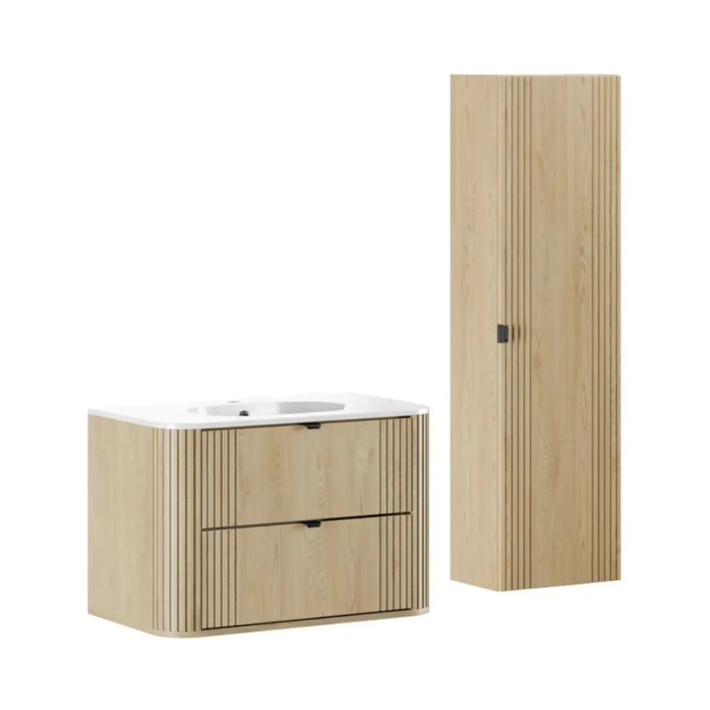 Set da bagno KORI: mobile sotto lavabo 80cm + lavabo da incasso + colonna di stoccaggio
