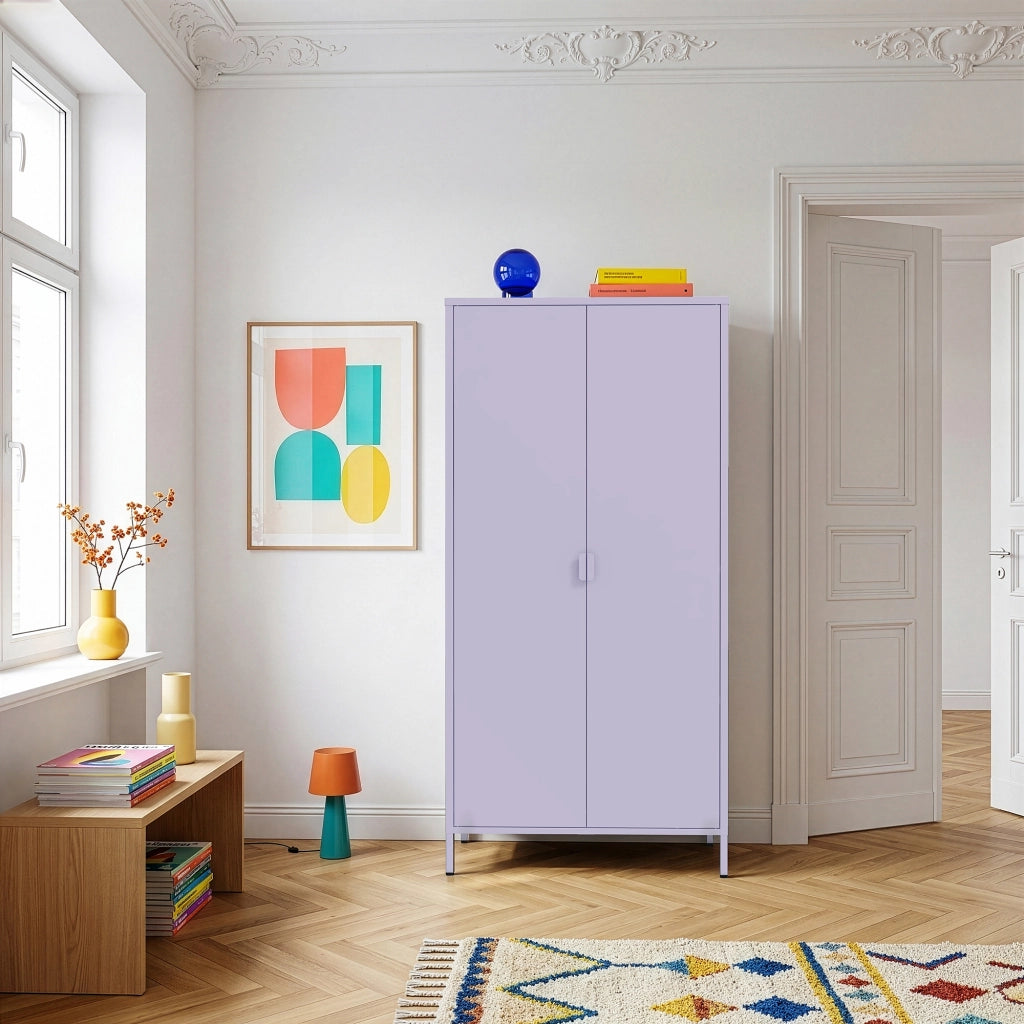 Armadio Guradaroba Esteli in Acciaio a 2 Ante con 2 Barre Appendiabiti e 4 Ripiani 170 x 80 x 45 cm - Viola [en.casa]