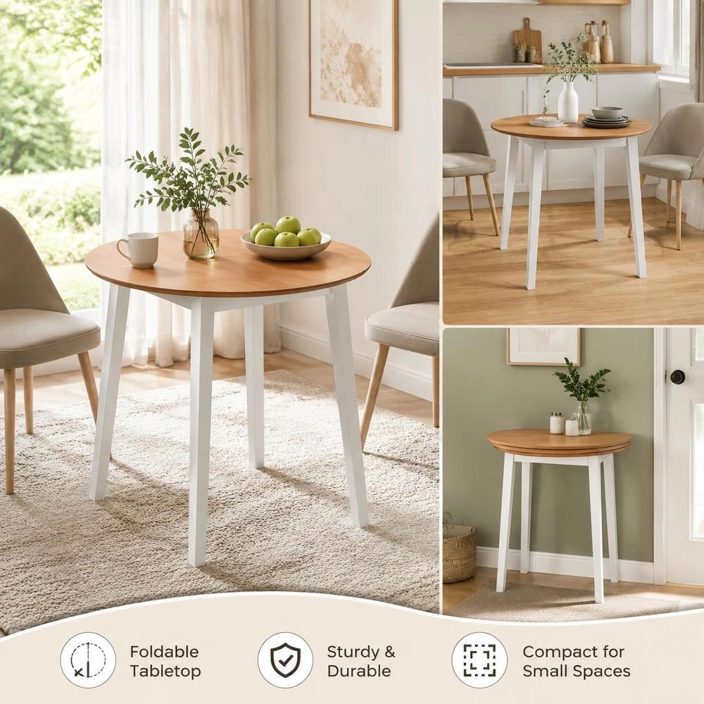 Folding Dining Table, Round, MDF, White