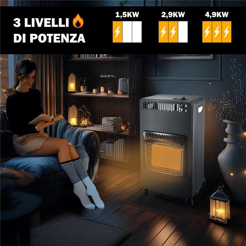 STUFA A GAS PIEGHEVOLE 4200 WATT 3 LIVELLI DI POTENZA COLORE NERO
