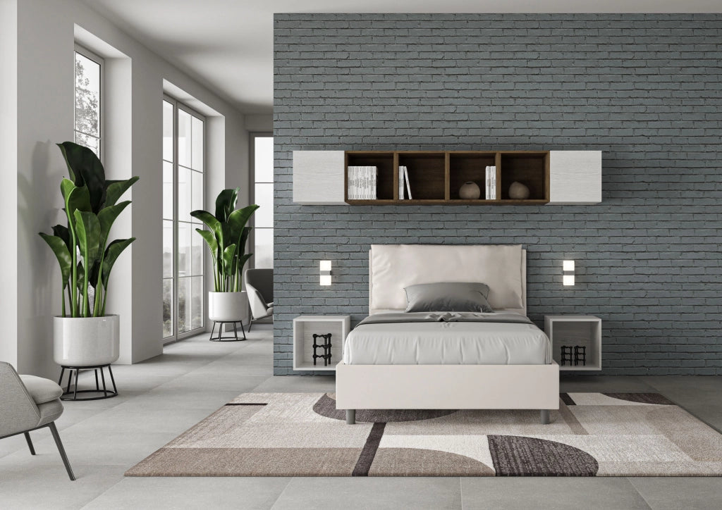BS COM Letto una piazza e mezza contenitore imbottito 120x210 similpelle bianco