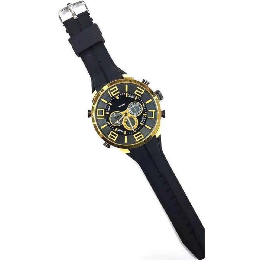 Trade Shop - Orologio Polso Zcc Uomo Dual Time Analogico Digitale Sveglia Sport Dorato Nero -