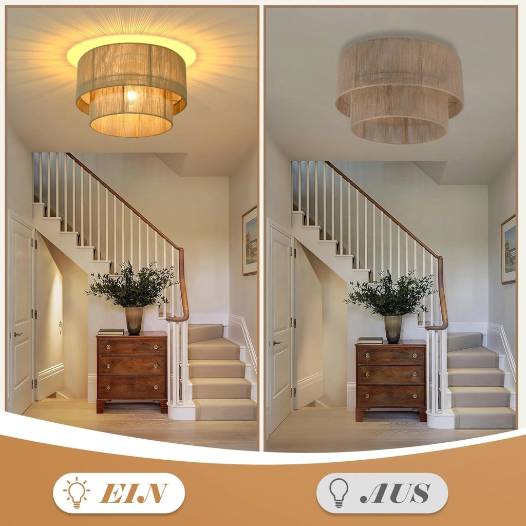 ZMH Lampada da soffitto retrò gialla E27 in corda iuta naturale per camera letto soggiorno cucina senza lampadina
