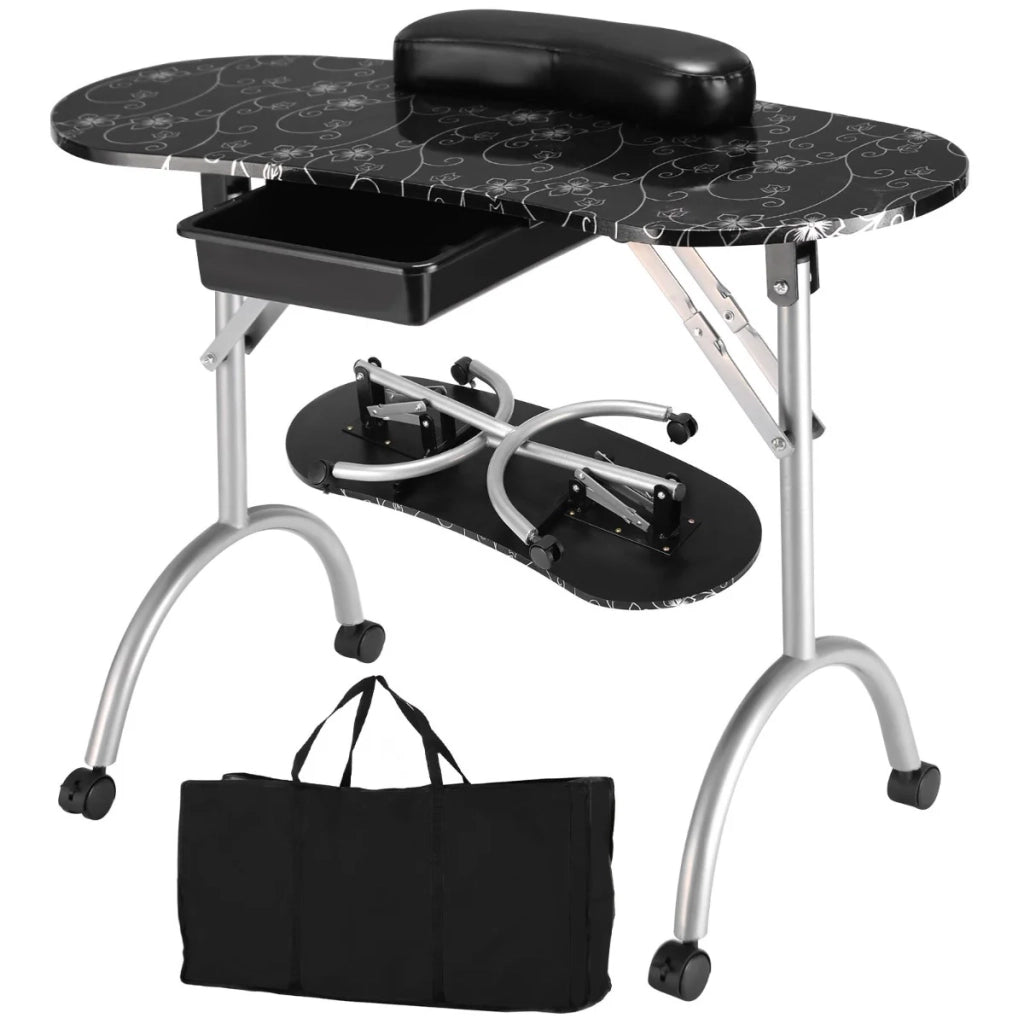 Tavolo manicure pieghevole 90 x 37 x 68 cm con cassetto funzionale e ruote design MDF bianco 20_0014014
