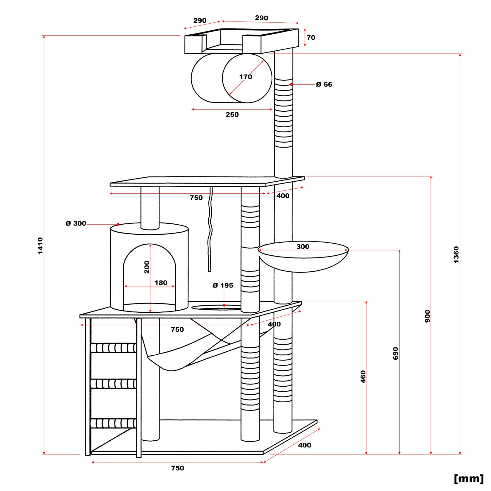 Albero tiragraffi per gatti beige/bianco 141cm per arrampicarsi Sisal