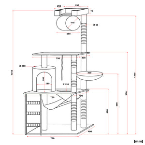 Albero tiragraffi per gatti beige/bianco 141cm per arrampicarsi Sisal