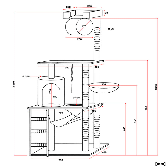 Albero tiragraffi per gatti beige/bianco 141cm per arrampicarsi Sisal