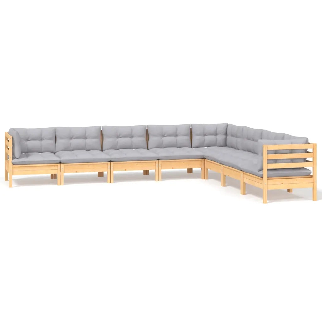 Set Divani da Giardino 8 pz con Cuscini Grigi Massello di Pino 3096802