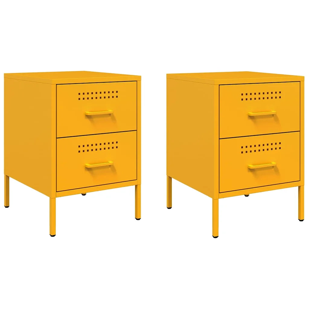 Comodini 2 pz-Set di 2 Tavolino da notte Giallo Senape 36x39x50,5 cm in Acciaio 304883